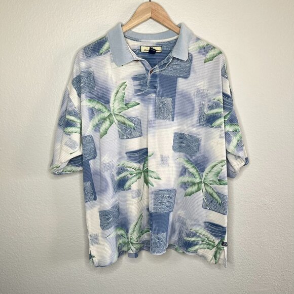 Tommy Bahama Vintage Mens Silk & Cotton Palm Tree Tropical Polo Shirt XL - Picture 2 of 11